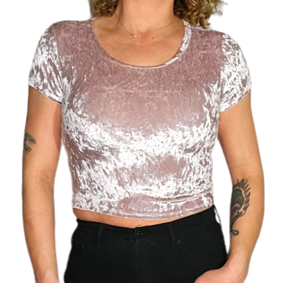 Luna Chix Pink Velvet Crop Top Size Medium Short Sleeve - Picture 1 of 5